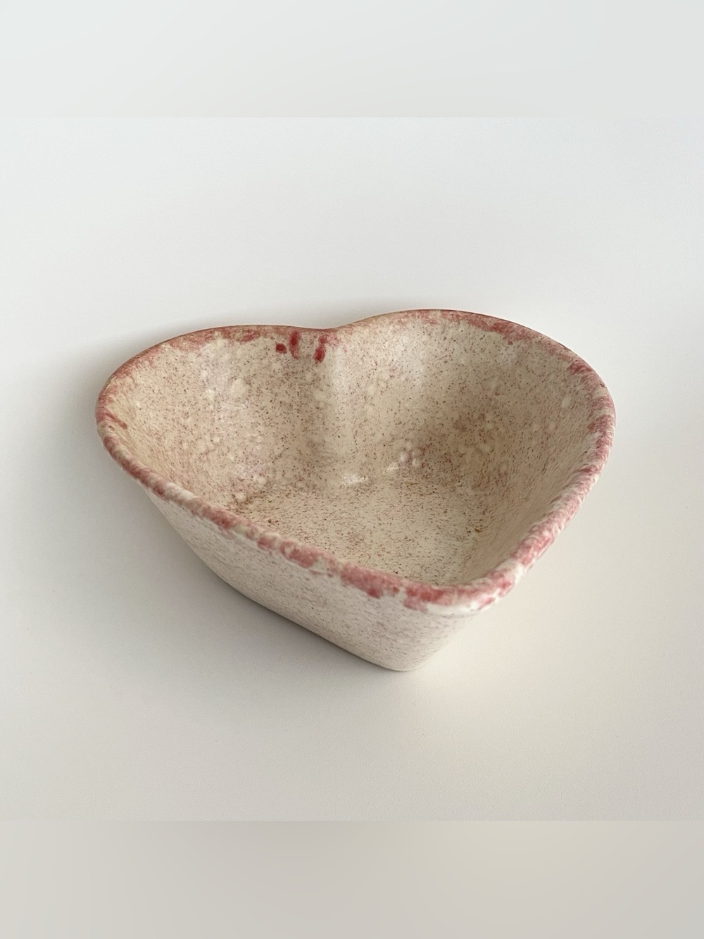 Handmade Heart-Shaped Ceramic Bowl Mottled Pink Art Vintagey Shabby Chic Rustic